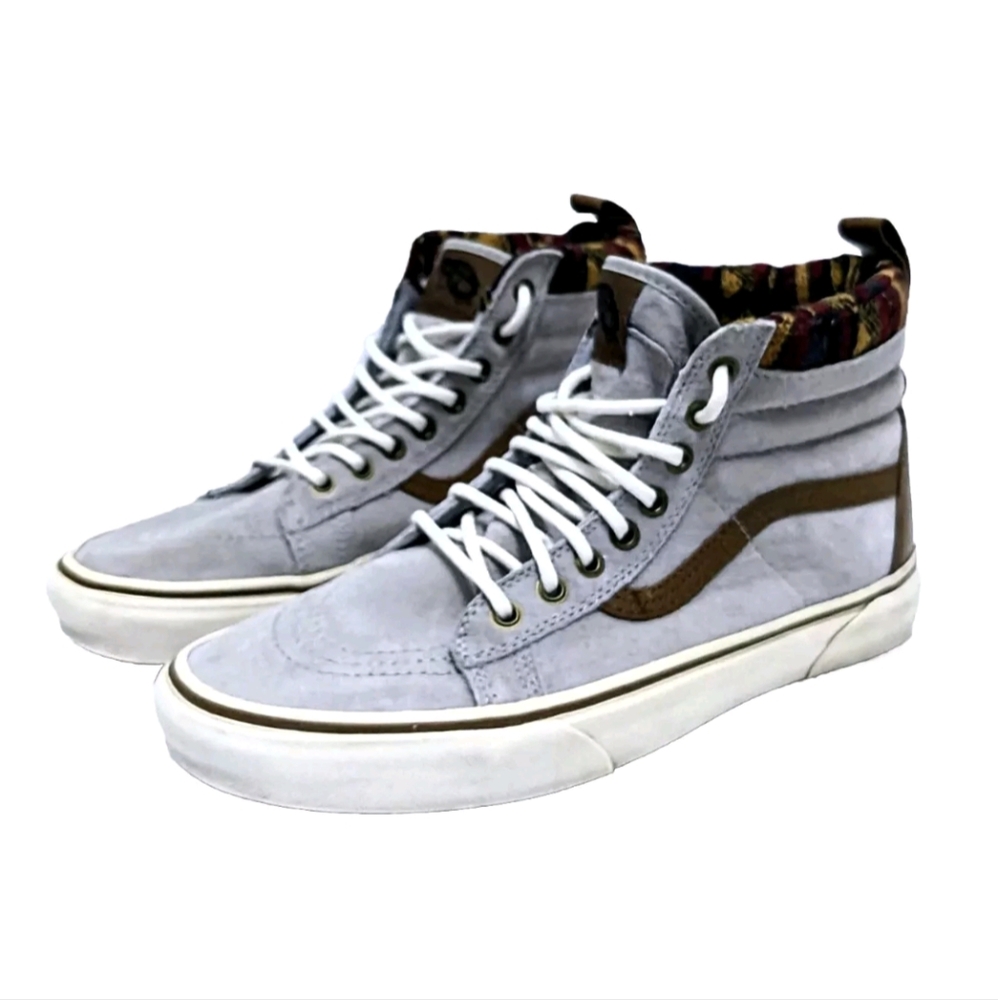 Vans Sk8-hi Scotchgard Gray Suede Aztec Print Knit Lined Unisex Shoes Size8.5/10